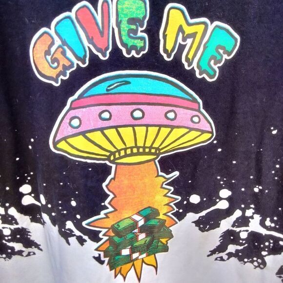 Blackjack Tee Shirt Give Me Size XL Black and White Mushroom and Money - Picture 3 of 7